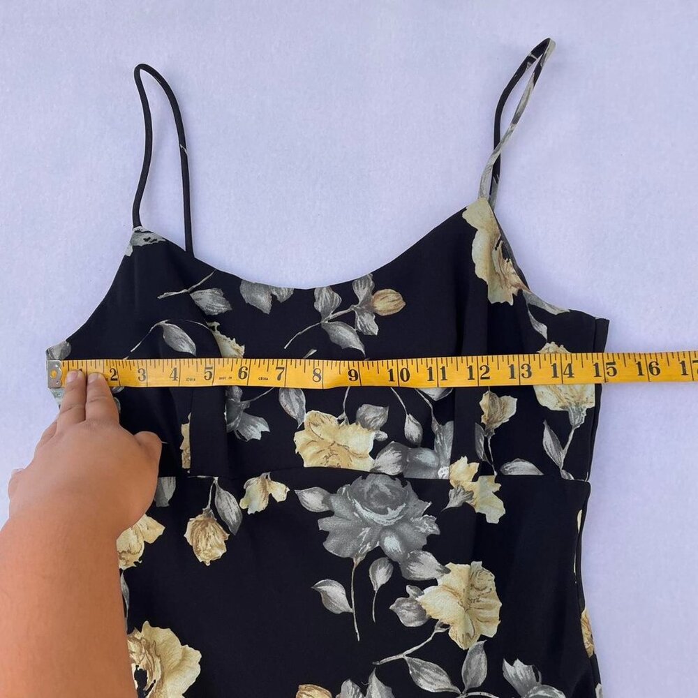 Vintage 90s Gunne Sax Jessica McClintock Black and Yellow Floral Maxi Dress 5/6 - Picture 7 of 8